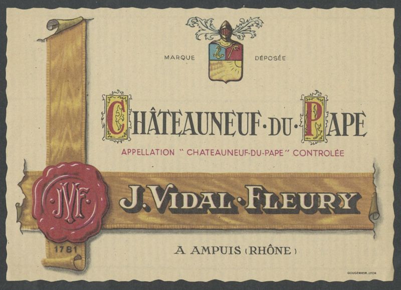 Châteauneuf-du-Pape. J. Vidal-Fleury [bottle labels], Imp. Gougenheim, segon terç del segle XX