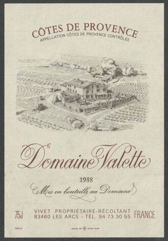 1988. Domaine Valette [etiqueta d'ampolla], Richard, 1988
