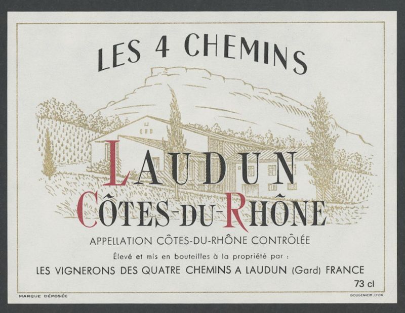 Laudun. Les Vignerons des 4 Chemins [bottle labels], Imp. Gougenheim, segona meitat del segle XX