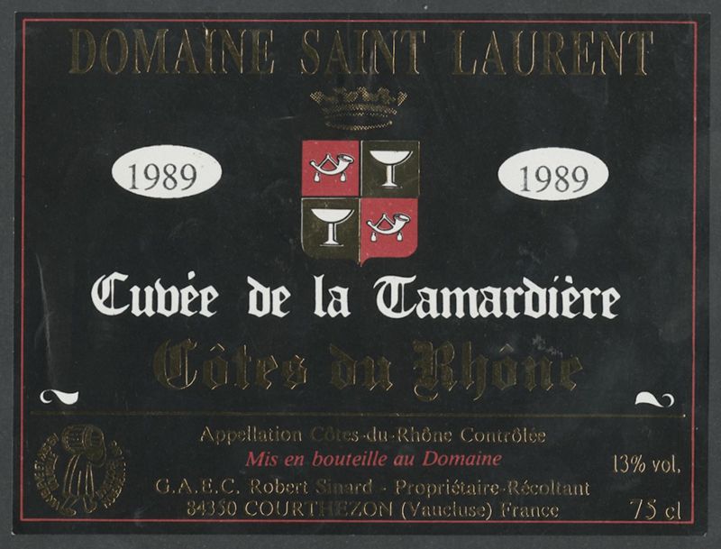 1989. Cuvée de la Tamardière. Domaine Saint Laurent [bottle labels], 1989