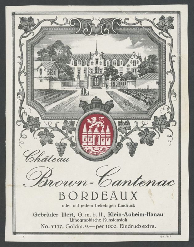 Château Brown-Cantenac [etiqueta d'ampolla], J. Llert, primera meitat del segle XX