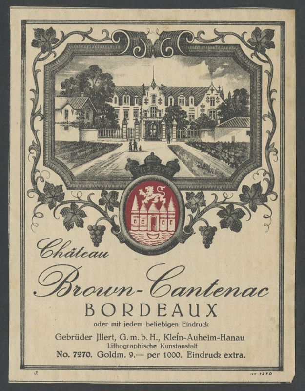 Château Brown-Cantenac [etiqueta d'ampolla], J. Llert, primera meitat del segle XX
