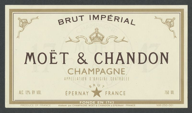 Brut Imperial. Möet & Chandon [bottle labels], segona meitat del segle XX