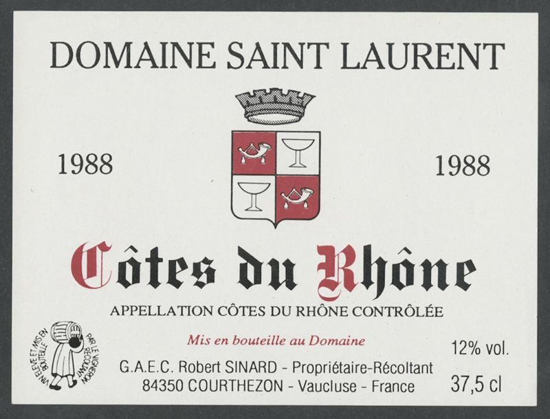 1988. Domaine Saint Laurent [bottle labels], 1988