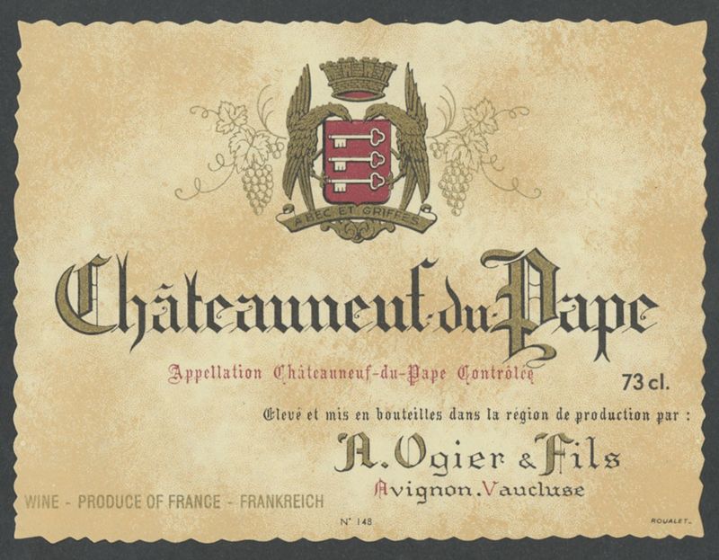 Châteauneuf-du-Pape. Ogier [etiqueta d'ampolla], Lith. Roualet, segona meitat del segle XX