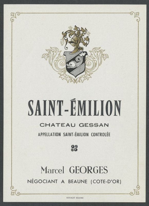 Saint-Émilion. Marcel Georges [etiqueta d'ampolla], Lith. Roualet, segona meitat del segle XX