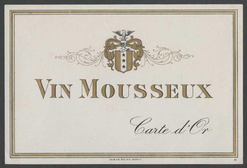 Carte d'Or. Vin Mousseux [etiqueta d'ampolla], Imprimerie Debar & Cie, primer terç del segle XX
