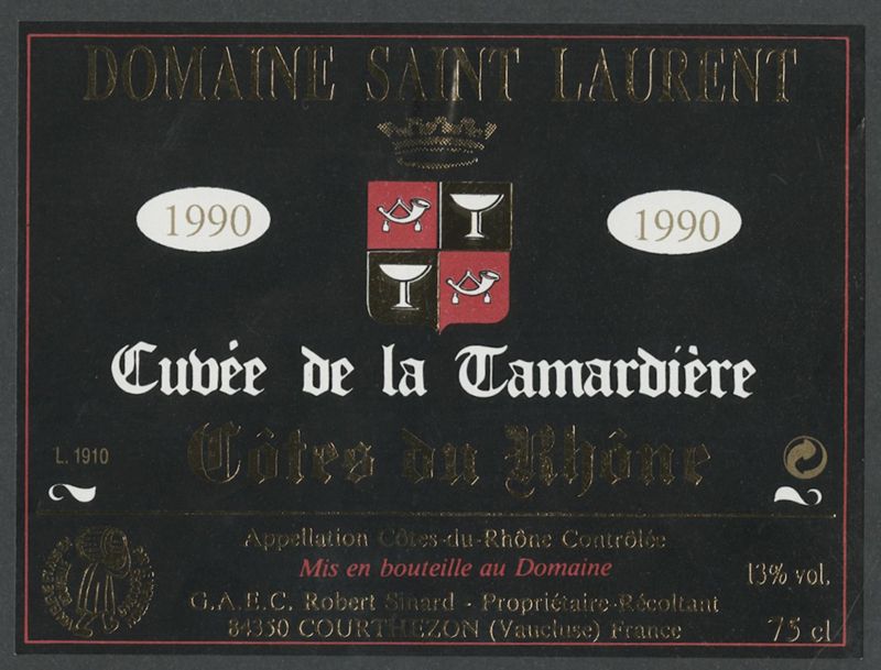1990. Cuvée de la Tamardière. Domaine Saint Laurent [bottle labels], 1990