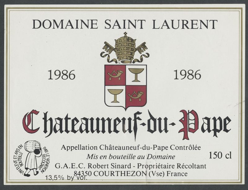 1986. Domaine Saint Laurent [bottle labels], 1986