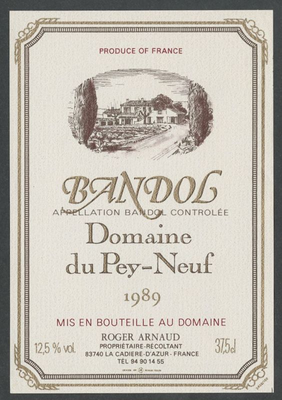 Bandol 1989. Domaine du Pey-Neuf [etiqueta d'ampolla], Richard, 1989