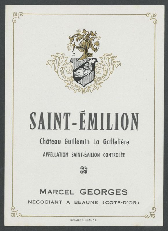 Saint-Émilion. Marcel Georges [etiqueta d'ampolla], Lith. Roualet, segona meitat del segle XX