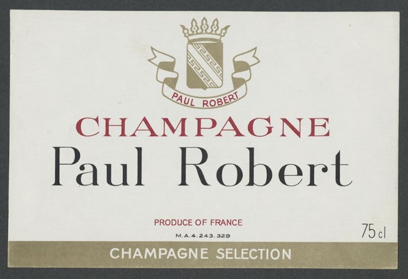 Champagne Selection. Champagne Paul Robert [bottle labels], segona meitat del segle XX