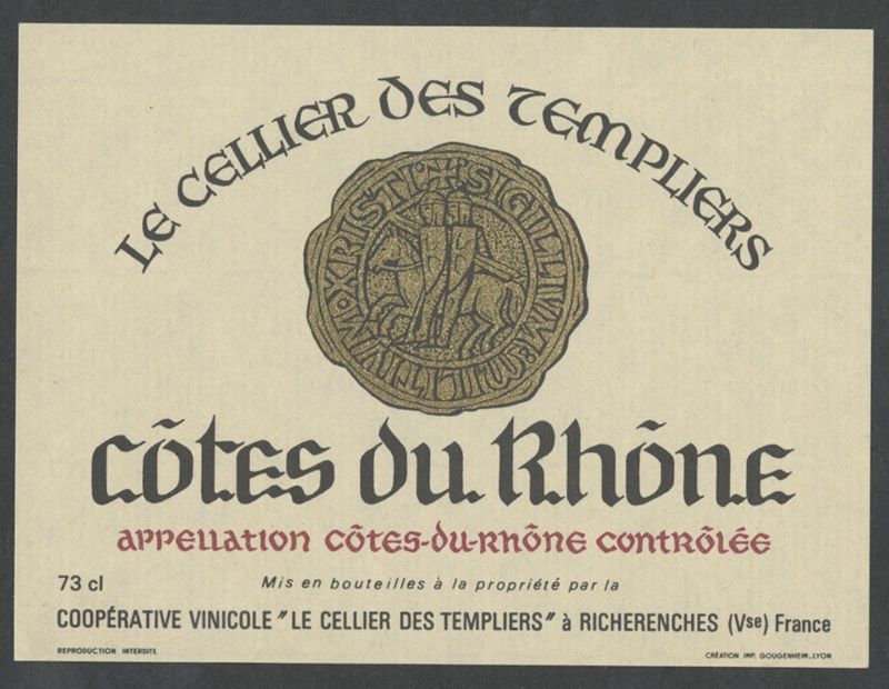 Le Cellier des Templiers [bottle labels], Imp. Gougenheim, segona meitat del segle XX