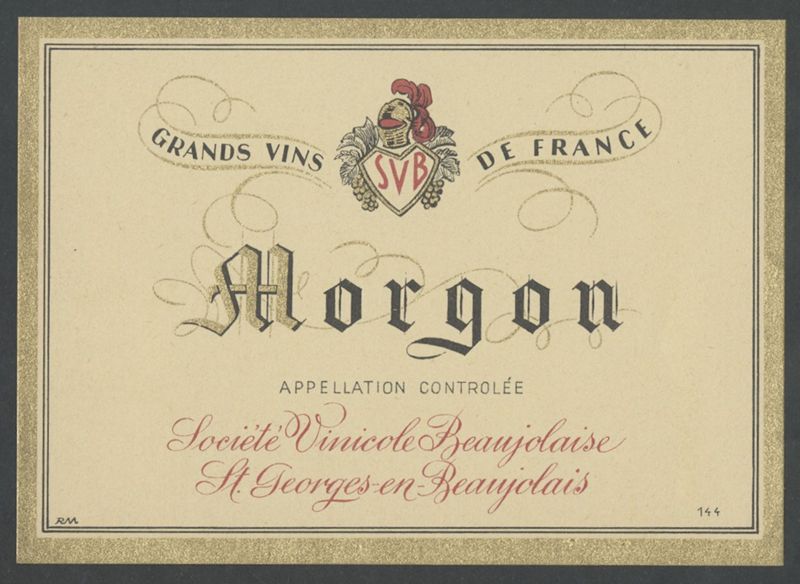 Morgon. Société Vinicole Beaujolais [etiqueta d'ampolla], Imprimerie R. M., segona meitat del segle XX