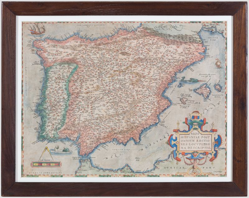 REGNI HISPANIAE POST OMNIUM EDITIONES LOCUPLETISSIMA DESCRIPTIO. [estampa, mapa], Ortelius, Abraham, segona meitat segle XVI