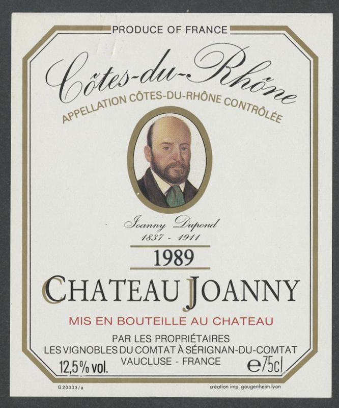 1989. Château Joanny [bottle labels], Imp. Gougenheim, 1989