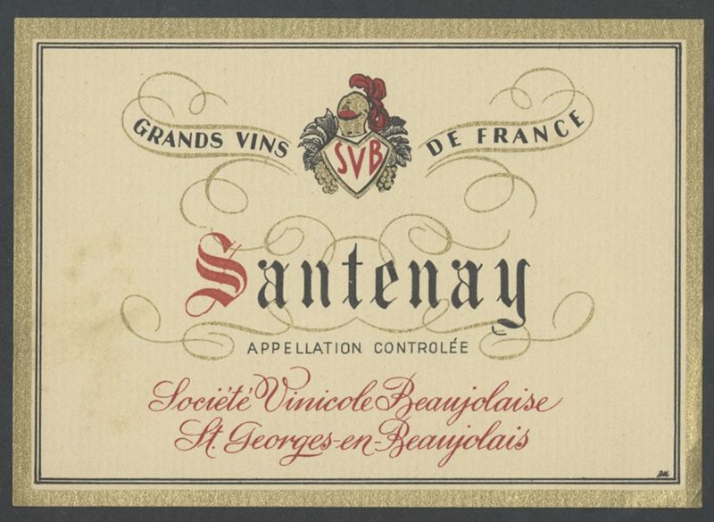 Santenay. Société Vinicole Beaujolais [etiqueta d'ampolla], Imprimerie R. M., segona meitat del segle XX
