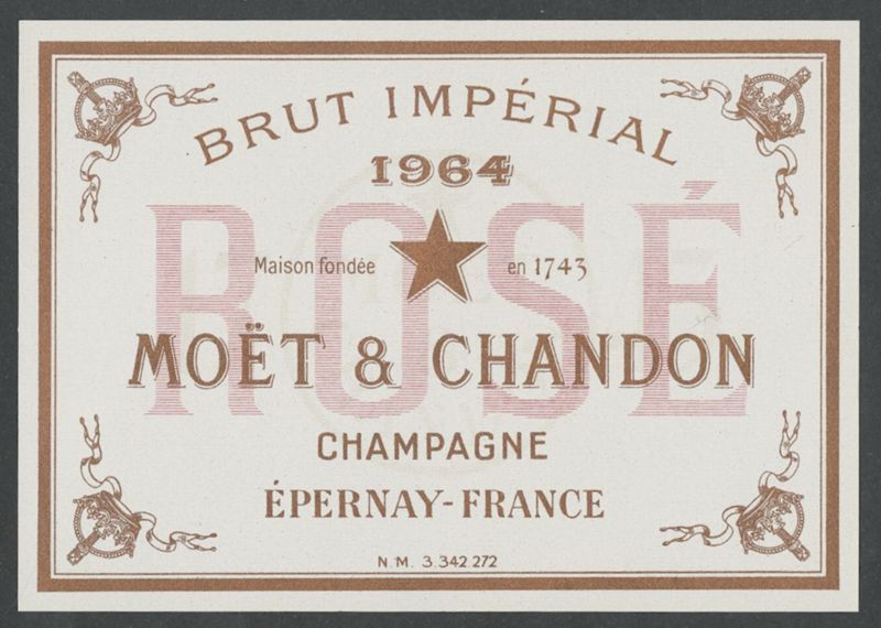 Brut Imperial Rosé 1964. Möet & Chandon [bottle labels], 1964