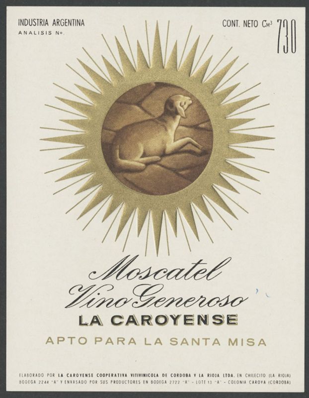 Moacatel Vino Generoso. La Caroyense [etiqueta d'ampolla], segon terç del segle XX - darrer quart del segle XX