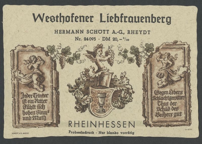 Westhofener Liebfrauenberg [etiqueta d'ampolla], Hermann Schött A., segle XX
