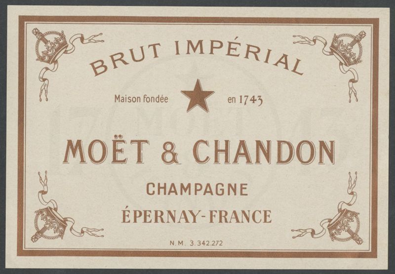 Brut Imperial. Möet & Chandon [bottle labels], segona meitat del segle XX