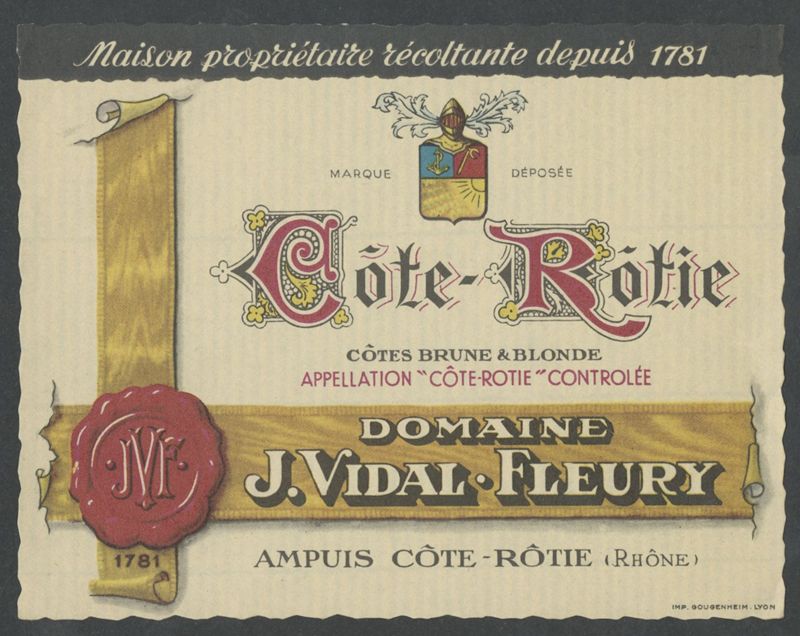Côte-Rôtie. J. Vidal-Fleury [bottle labels], Imp. Gougenheim, segon terç del segle XX