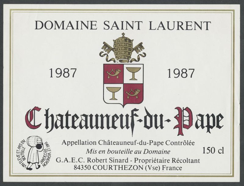 1987. Domaine Saint Laurent [bottle labels], 1987