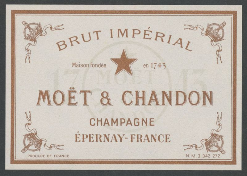 Brut Imperial. Möet & Chandon [bottle labels], segona meitat del segle XX