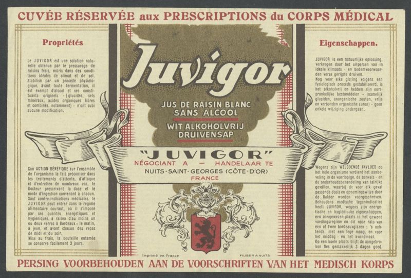 Juvigor. Maison Henri de Bahèzre [etiqueta d'ampolla], Filiber a Nuits, primera meitat del segle XX