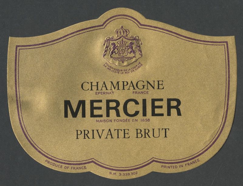 Private Brut. Champagne Mercier [bottle labels], darrer quart del segle XX